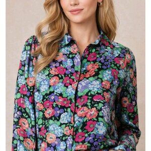 Elie Tahari Floral Blouse Medium Multicolor Garden Print Romantic Cottagecore